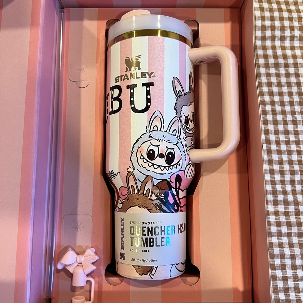 Labubu Stanley 40oz Tumbler Pink Stripe Cup